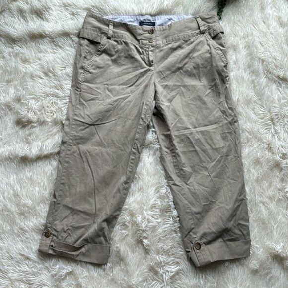 Lands’ End Khaki Cropped Capri Pants Cuffed Size 10P 10 Petite - Picture 2 of 8